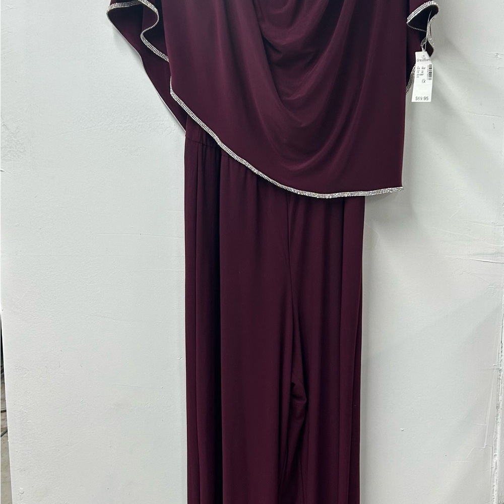 Women’s Elegant Burgundy Dress Jumpsuit with Silver Accents New With Tags 1X